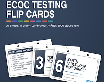 Schede riassuntive per test elettrici / Ordine di prova AS/NZS 3000 / Schede riassuntive plastificate per elettricisti / Ausilio allo studio per apprendisti e progetti di fine corso / Regalo per elettricisti