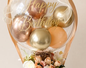 Lyxig personlig blommig ballonghattlåda (24 tums bubbelballong) Födelsedag, bröllop, årsdag