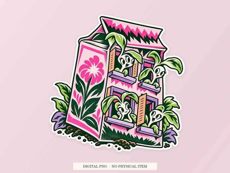 Seed Packet Apartment PNG, Whimsical Clipart, Transparent Digital Download image 1