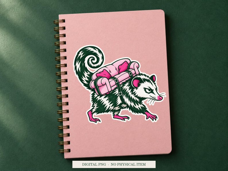 Possum Backup Plan displayed on a notebook. Digital mockup showing a creative use for the PNG.