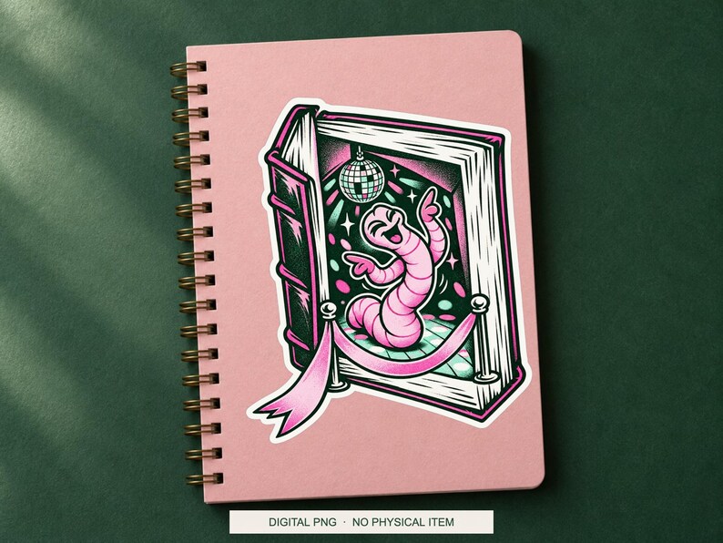 Lucky Somewhere Bookworm Nightclub digital PNG artwork shown in a styled preview. One design. Digital download only, no physical item.