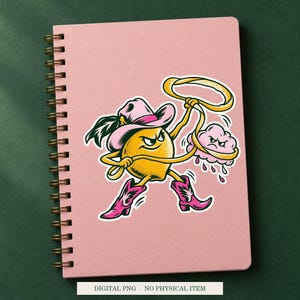 Lemon Cloud Wrangler displayed on a notebook. Digital mockup showing a creative use for the PNG.