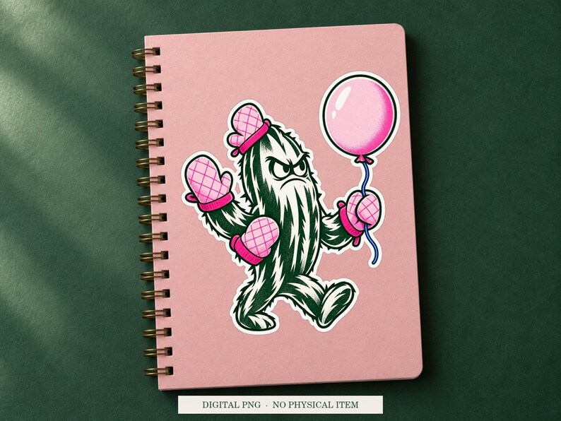 Cactus Balloon Armor displayed on a notebook. Digital mockup showing a creative use for the PNG.