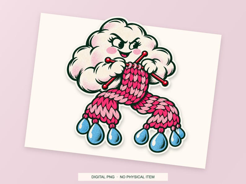 Lucky Somewhere Knitting Forecast digital PNG artwork shown in a styled preview. One design. Digital download only, no physical item.
