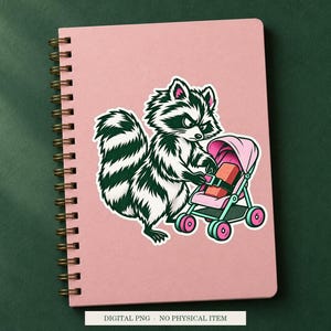 Raccoon Emotional Support Brick displayed on a notebook. Digital mockup showing a creative use for the PNG.