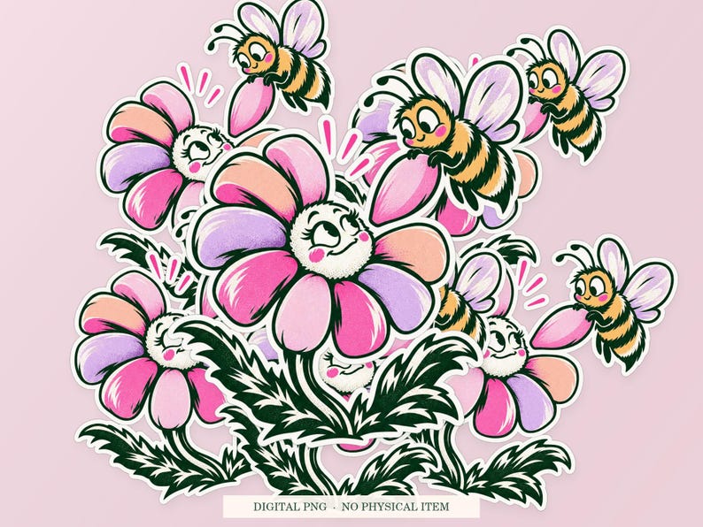Offline Loading Flower shown in a playful sticker cluster on powder pink. Digital mockup, no physical stickers included.