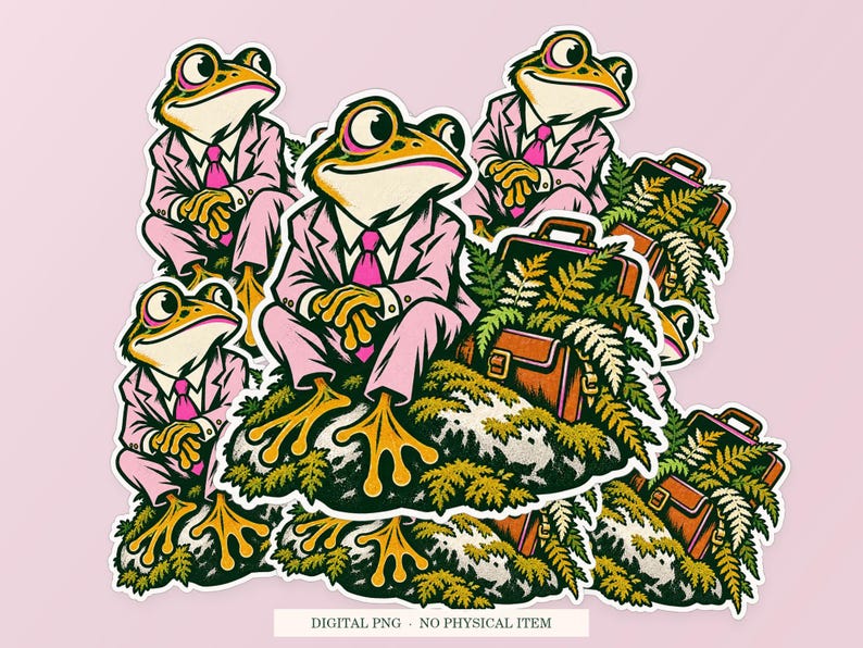 Moss Appointment shown in a playful sticker cluster on powder pink. Digital mockup, no physical stickers included.
