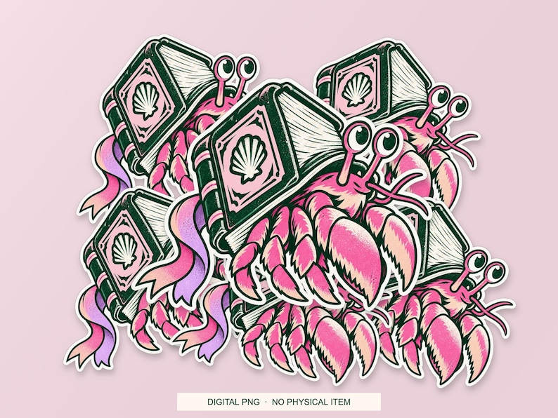 Lucky Somewhere Library Hermit Crab digital PNG artwork shown in a styled preview. One design. Digital download only, no physical item.