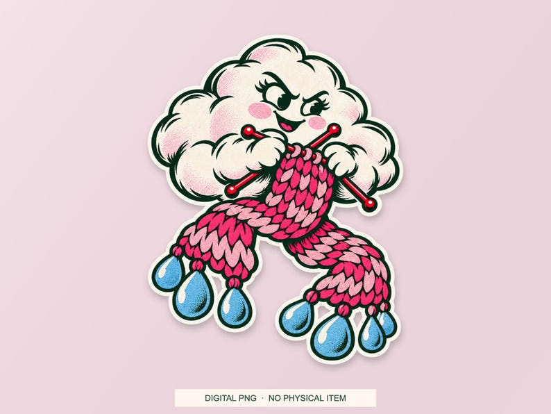 Lucky Somewhere Knitting Forecast digital PNG artwork shown in a styled preview. One design. Digital download only, no physical item.