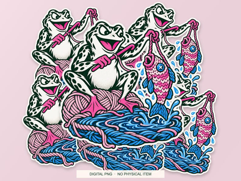 Lucky Somewhere Crochet Hook Fishing digital PNG artwork shown in a styled preview. One design. Digital download only, no physical item.