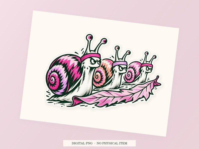 Snail Run Club close view showing the pink and green artwork and white outline.