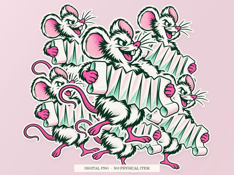 Receipt Accordion shown in a playful sticker cluster on powder pink. Digital mockup, no physical stickers included.