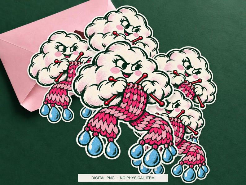 Lucky Somewhere Knitting Forecast digital PNG artwork shown in a styled preview. One design. Digital download only, no physical item.