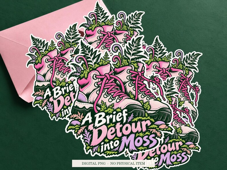 A Brief Detour into Moss displayed on an envelope with a green background. Digital mockup, no physical item included.