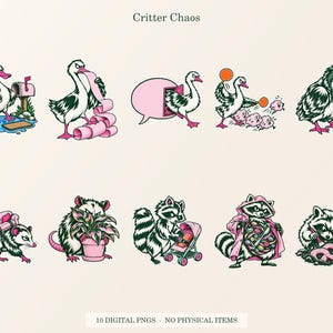 Critter Chaos overview showing all ten included transparent PNG designs.