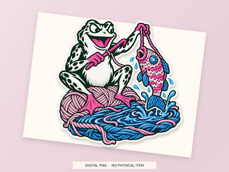 Lucky Somewhere Crochet Hook Fishing digital PNG artwork shown in a styled preview. One design. Digital download only, no physical item.