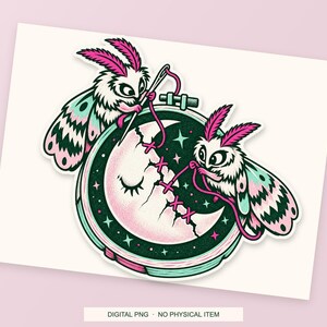 Lucky Somewhere Embroidery Moon Repair digital PNG artwork shown in a styled preview. One design. Digital download only, no physical item.