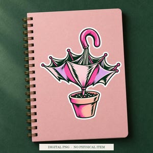 Umbrella Indoor Plant displayed on a notebook. Digital mockup showing a creative use for the PNG.