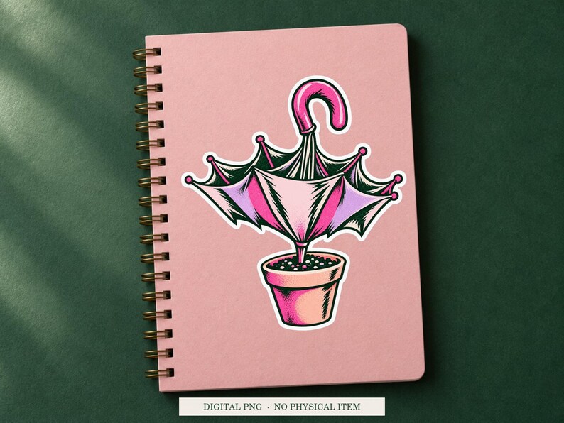 Umbrella Indoor Plant displayed on a notebook. Digital mockup showing a creative use for the PNG.