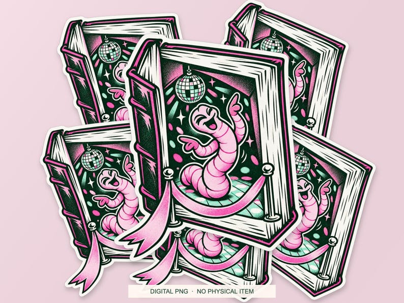 Lucky Somewhere Bookworm Nightclub digital PNG artwork shown in a styled preview. One design. Digital download only, no physical item.