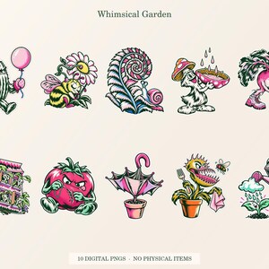 Whimsical Garden overview showing all ten included transparent PNG designs.
