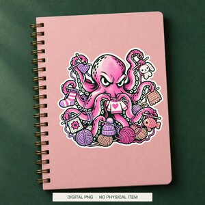 Lucky Somewhere Crochet Octopus Overtime digital PNG artwork shown in a styled preview. One design. Digital download only, no physical item.