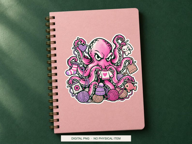 Lucky Somewhere Crochet Octopus Overtime digital PNG artwork shown in a styled preview. One design. Digital download only, no physical item.