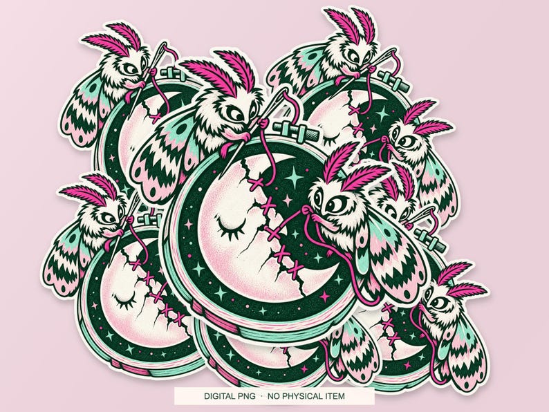 Lucky Somewhere Embroidery Moon Repair digital PNG artwork shown in a styled preview. One design. Digital download only, no physical item.