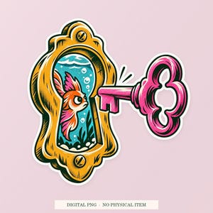Keyhole Aquarium PNG, Whimsical Clipart, Transparent Digital Download image 1