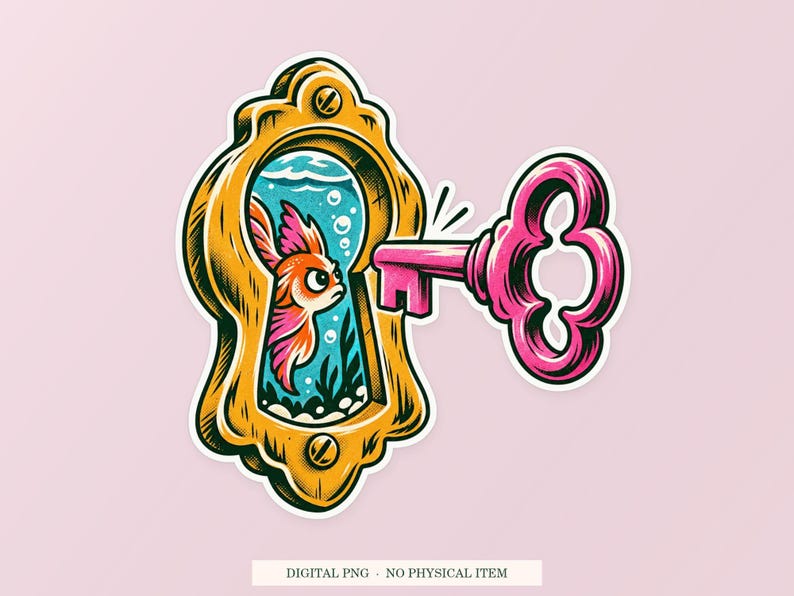 Keyhole Aquarium PNG, Whimsical Clipart, Transparent Digital Download image 1