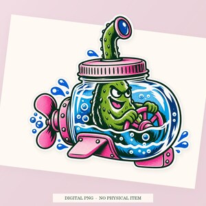 Pickle Jar Submarine close view showing the pink and green artwork and white outline.