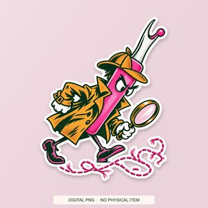 Lucky Somewhere Seam Ripper Detective digital PNG artwork shown in a styled preview. One design. Digital download only, no physical item.