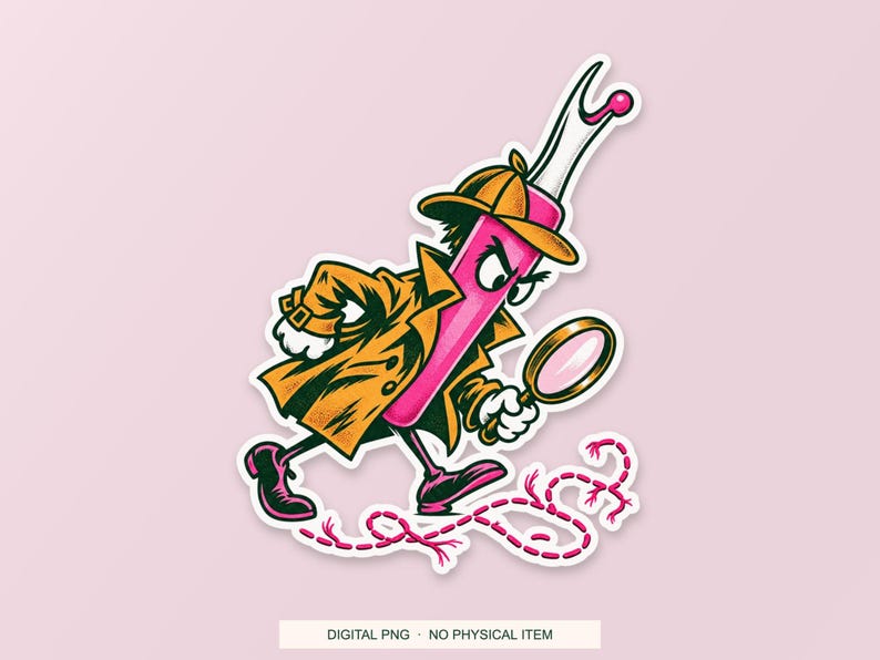 Lucky Somewhere Seam Ripper Detective digital PNG artwork shown in a styled preview. One design. Digital download only, no physical item.