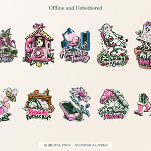 Offline and Unbothered overview showing all ten included transparent PNG designs.