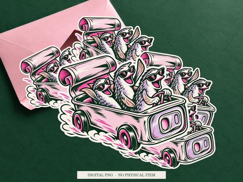 Sardine Escape Vehicle displayed on an envelope with a green background. Digital mockup, no physical item included.