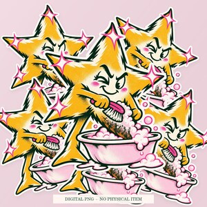 Star Laundering shown in a playful sticker cluster on powder pink. Digital mockup, no physical stickers included.