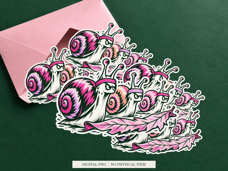 Snail Run Club displayed on an envelope with a green background. Digital mockup, no physical item included.