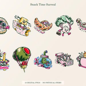 Snack Time Surreal overview showing all ten included transparent PNG designs.