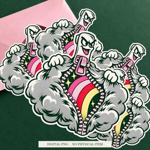 Rainbow Zipper displayed on an envelope with a green background. Digital mockup, no physical item included.