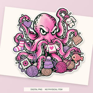 Lucky Somewhere Crochet Octopus Overtime digital PNG artwork shown in a styled preview. One design. Digital download only, no physical item.