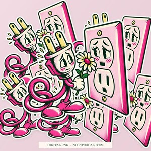 Plug Seeking Connection shown in a playful sticker cluster on powder pink. Digital mockup, no physical stickers included.