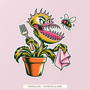 Venus Flytrap Table Manners PNG, Whimsical Clipart, Transparent Digital Download image 1