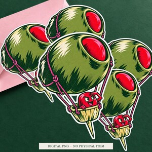 Olive Hot Air Balloon displayed on an envelope with a green background. Digital mockup, no physical item included.