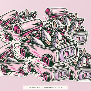 Sardine Escape Vehicle shown in a playful sticker cluster on powder pink. Digital mockup, no physical stickers included.