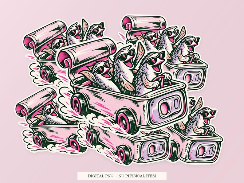 Sardine Escape Vehicle shown in a playful sticker cluster on powder pink. Digital mockup, no physical stickers included.