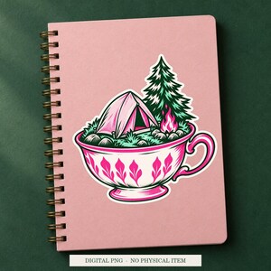 Tent Inside a Teacup displayed on a notebook. Digital mockup showing a creative use for the PNG.