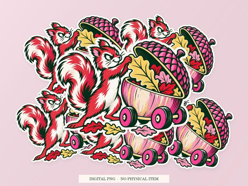 Acorn Moving Truck shown in a playful sticker cluster on powder pink. Digital mockup, no physical stickers included.