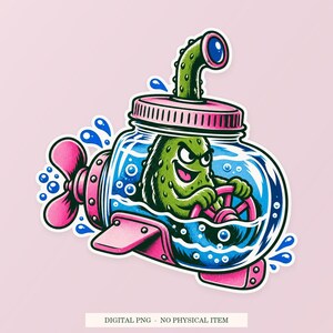 Sous-marin en bocal à cornichons (PNG), illustration fantaisiste, téléchargement numérique transparent image 1