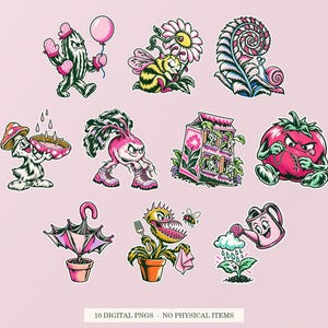 Whimsical Garden PNG Clipart Bundle, 10 Transparent Digital Files (Digital Download) image 1