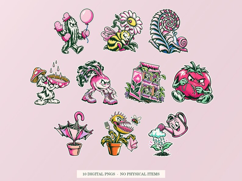 Whimsical Garden PNG Clipart Bundle, 10 Transparent Digital Files (Digital Download) image 1